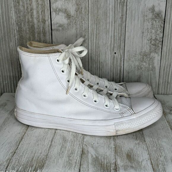 Converse Chuck Taylor All Star White Leather High Tops Sneakers Mens Size 6.5 Wo - Picture 2 of 8
